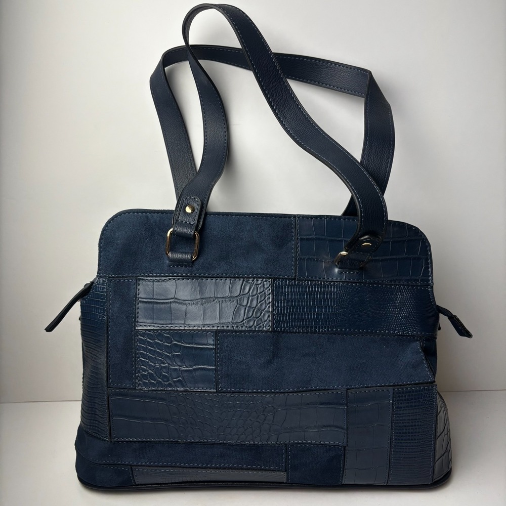 Bentley RFID Leather Patch Patchwork Blue Hand Bag Shoulder Purse